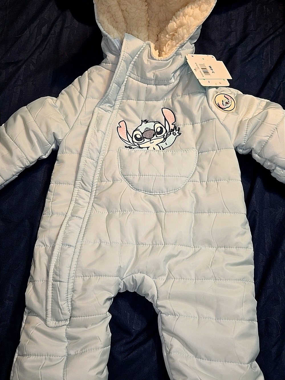 Cute Disney Hooded Pram Stitch Pocket Applique Sz 3-6mths nwt